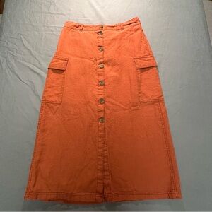 Chic Orange Button-Down A-Line Skirt